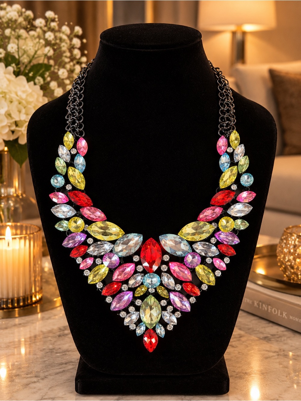 Multicolor Crystal Statement Necklace - Bold Festival Jewelry